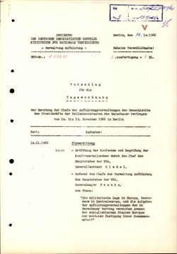 Program of the November 14–19, 1966, Berlin Conference of the Chiefs of Military Intelligence of the Warsaw Pact States - German