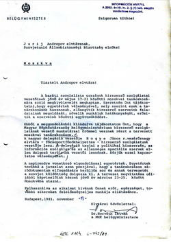 1981_NOV_19 Answer for the invitation letter signed by Istvan Horvath, Hungarian minister of inner affairs - Hungarian